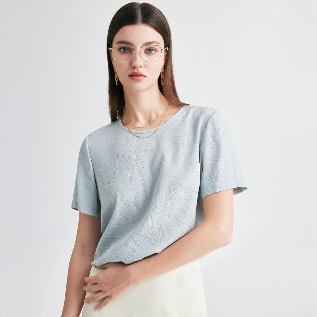 26 Spring/Summer Round Neck Fashionable Jacquard Loose and Comfortable Slim Mulberry Silk Shirt for Women