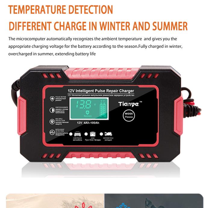 EU Plug Car Battery Charger, 12V 6A Intelligent Battery Trickle Charger Car 12V Battery Maintenance Car Truck Motorcycle Lead-acid Battery
