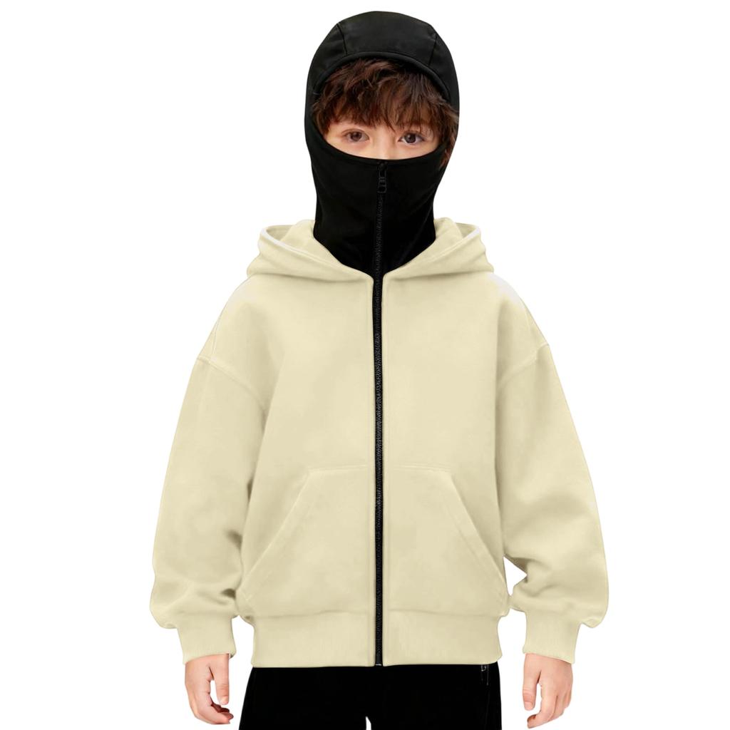 Jongens Winter Hoodie Sweatshirt Met Gezichtsmasker Rits Winddicht Warm Sportjack Met Zakken Casual Hooded Jassen