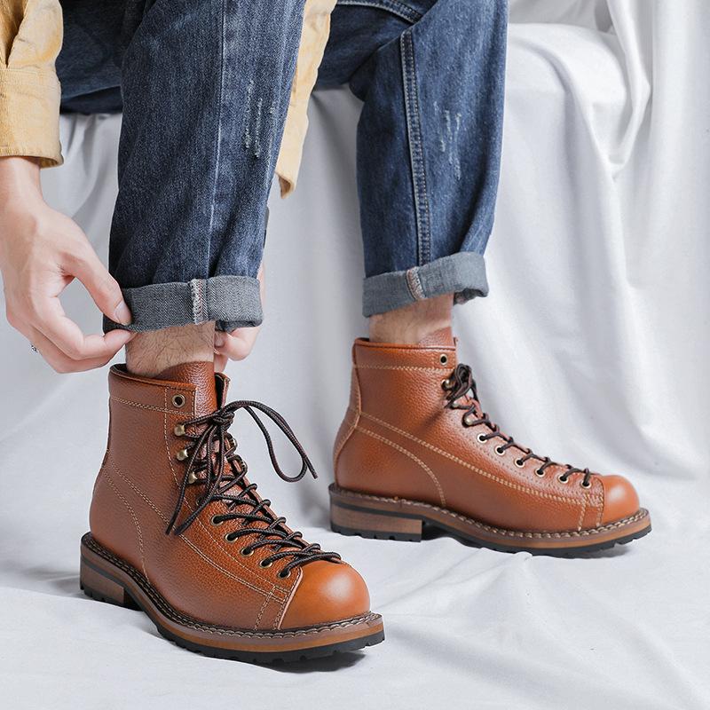 2025 New Retro Tooling Boots Men's High-top British Style Martin Boots Trendy Men's Leather Boots Spring and Autumn 8199-R