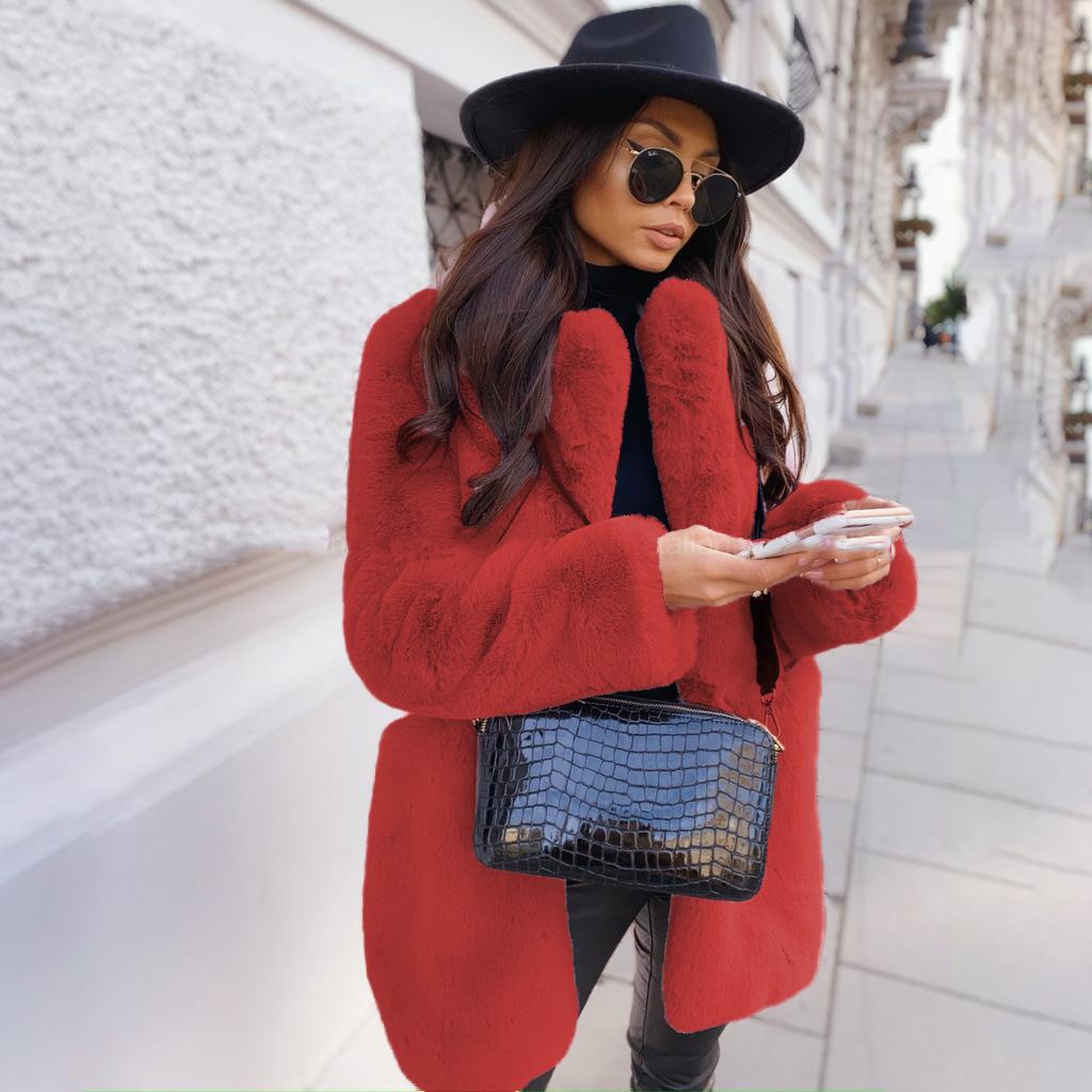 Manteau Femme Mi-long En Fausse Fourrure - Style Chic Avec Revers Et Boutonnage, Poches, Grandes Tailles Disponibles