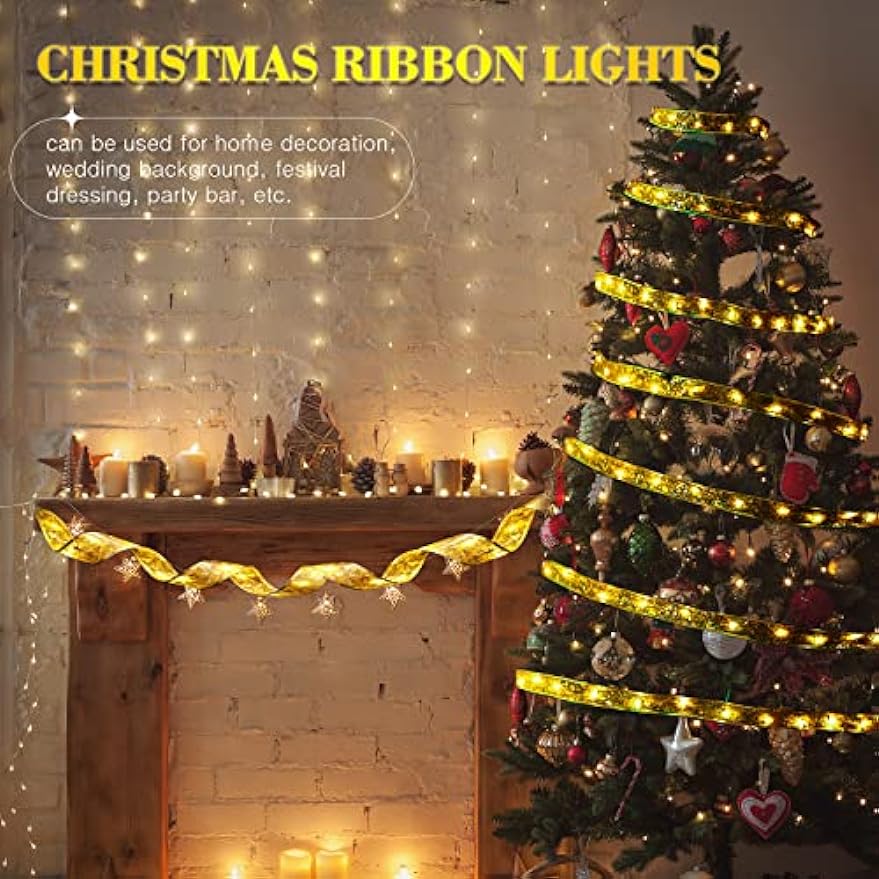 Weihnachtsband Lichter Baumschmuck Leuchten Lichterketten Batteriebetrieben Band für Weihnachtsdekoration Hochzeiten Neujahrsdeko