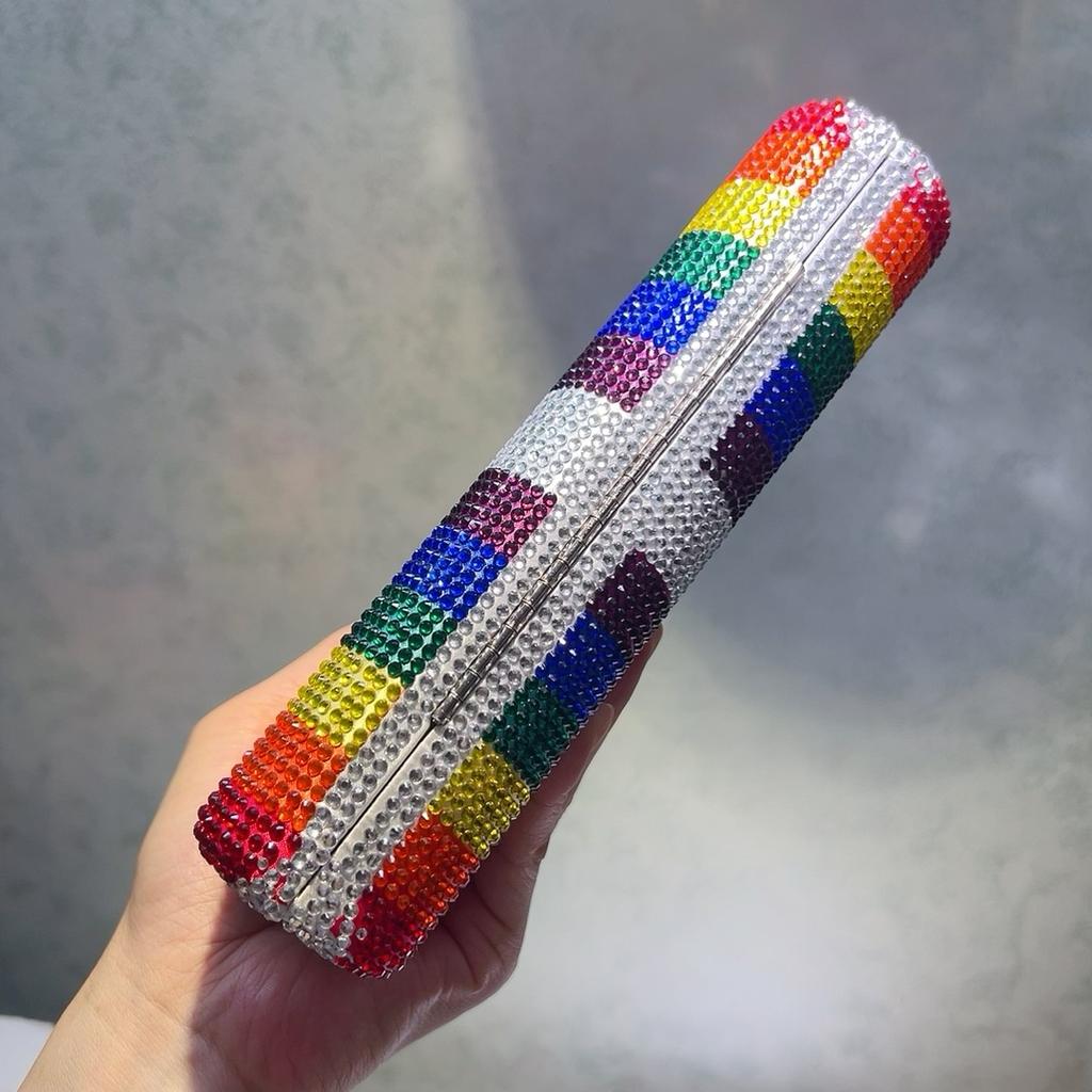 Rainbow Crystal Evening Clutch Purse Women Luxury Diamond Party Handbag Bridal Shoulder Bag Wedding Ladies Shoulder Handbags