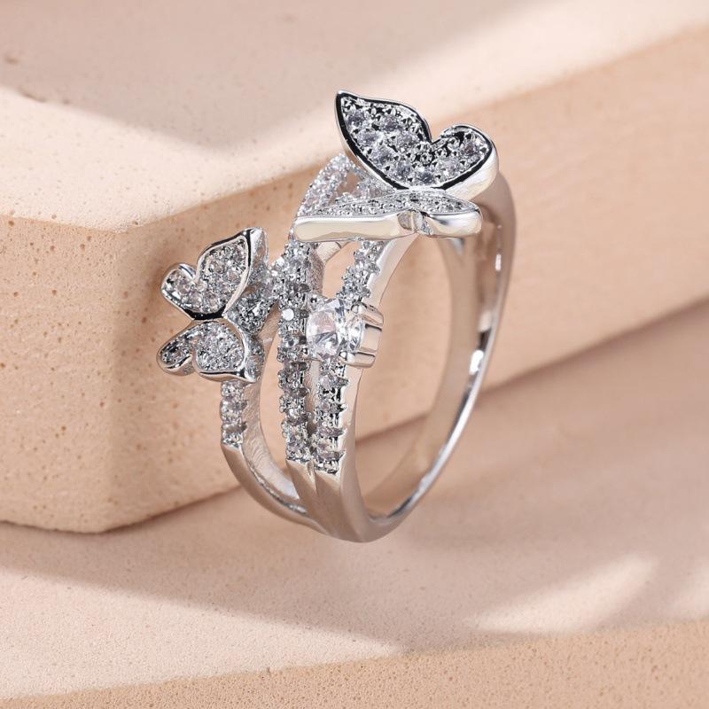 Eryun White K All White Diamond Butterfly Cross Ring Sweet Jewelry no. 5