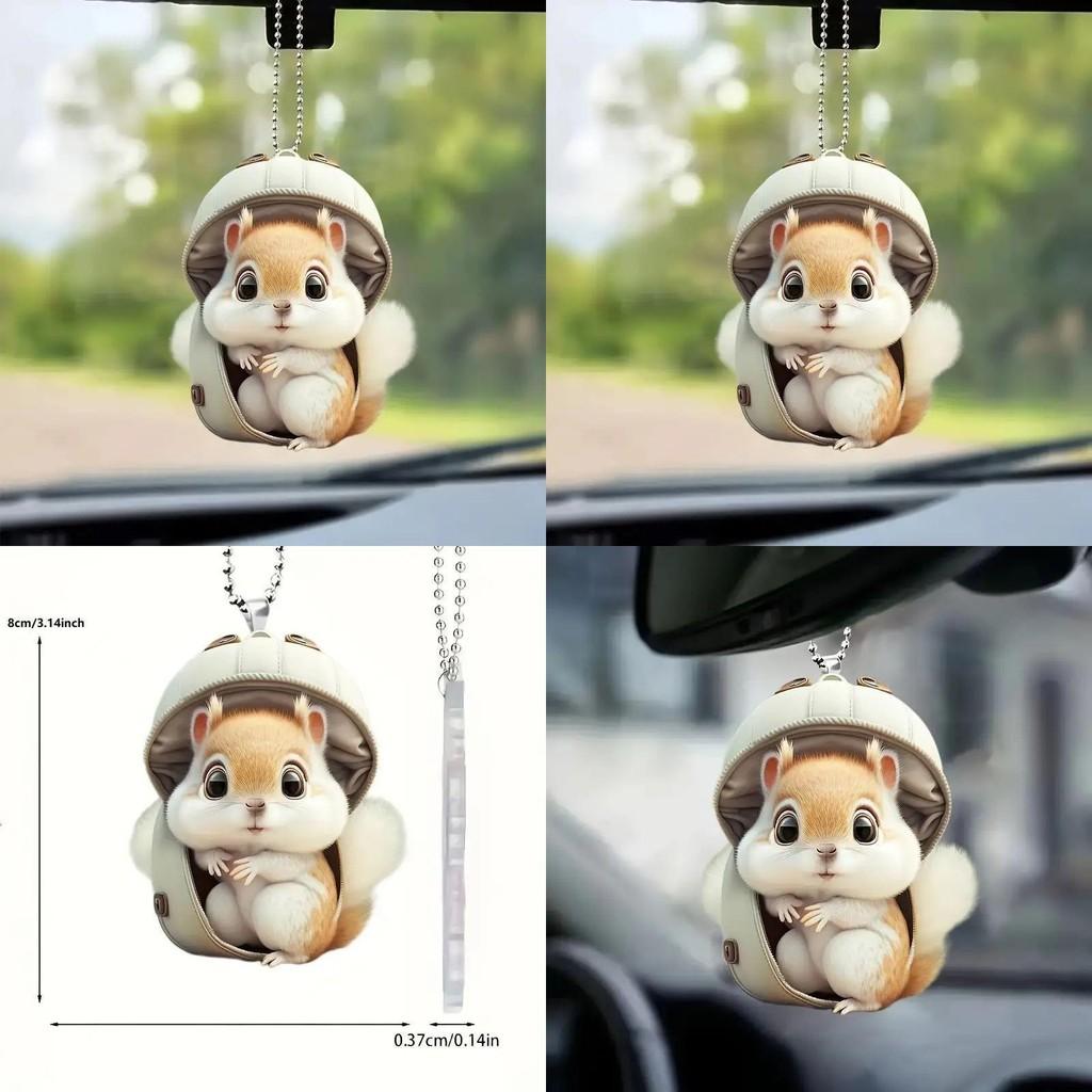 Squirrel Acrylic Car Pendant Couples Keychain Decoration For Car Interior Decor