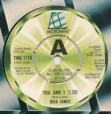 7inch Record RICK JAMES - You And I TMG1110PROMO Motown 1978 UK Soul/Funk Used