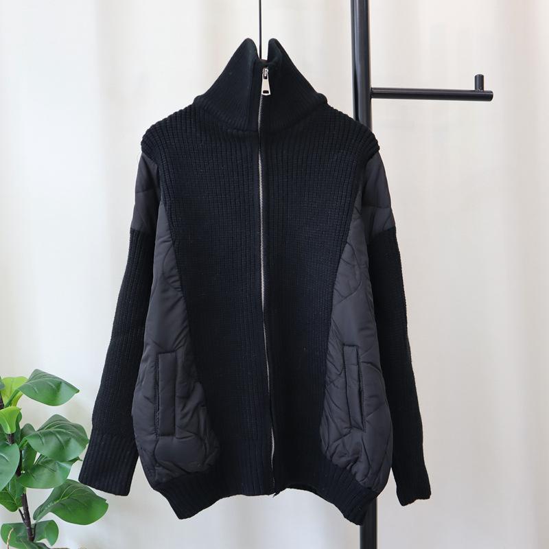 Autumn and Winter New Zipper Splicing Cotton Clothes Sweater Jacket Design Sense Thickened Knitted Cardigan Women