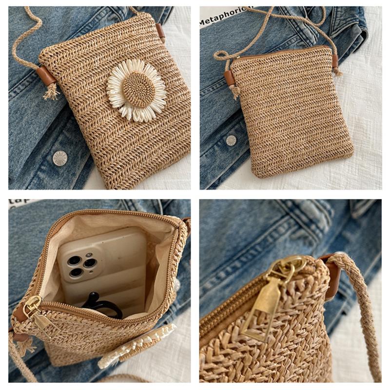 Grass Woven Shoulder Bag Casual Small Braided Crossbody Bag Women Beach Purse and Handbags Summer Sling Bag