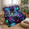Neon Cat and Butterfly Theme blanket Lightweight Warm Flannel Blanket Decorative Throw Blanket for Home Decoration