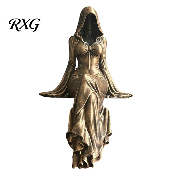 Matte Black Resin Ornament 3D Printed Reaper Goddess Figurine Ornaments, Dark Style Sculpture, Faceless Black-robed Statue Gothic for Desktop