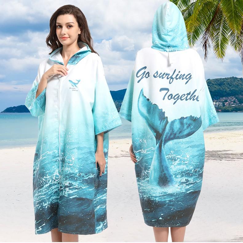 2025 Quick-Dry Hooded Swim Poncho with Zipper - Portable Bathrobe and Beach Towel