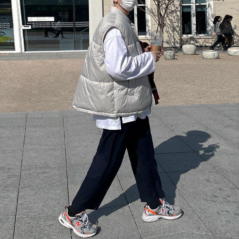 Gilet en coton pour homme Hiver Style coréen Ample Sans manches Veste en coton Vêtement d'extérieur Gilet épaissi Veste en coton