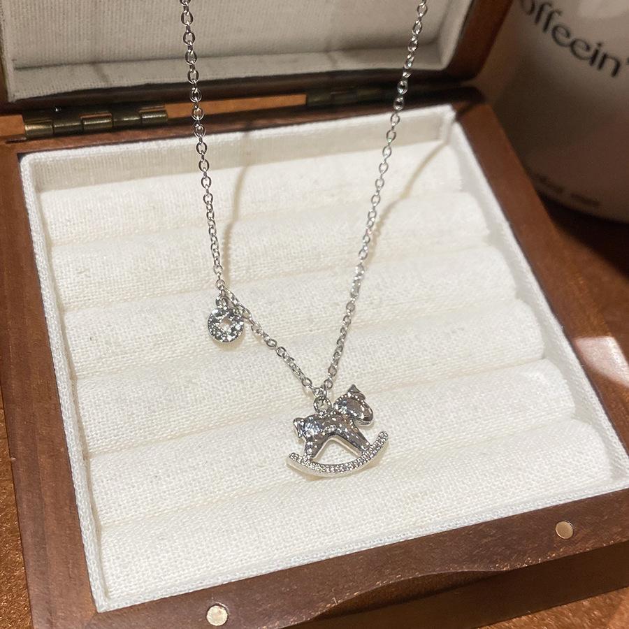 French simple zircon natal year pony pendant necklace accessories women's sweater chain necklace