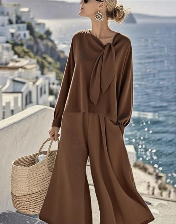 2025 Autumn Women s Fashion Casual Solid Long Sleeve Top & Pants Set 1XL