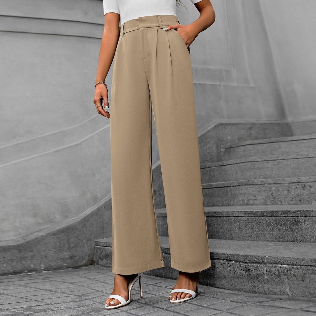Lässiges Temperament Pendlerhose mit hoher Taille Lose gerade lange Hose mit weitem Bein für Damen