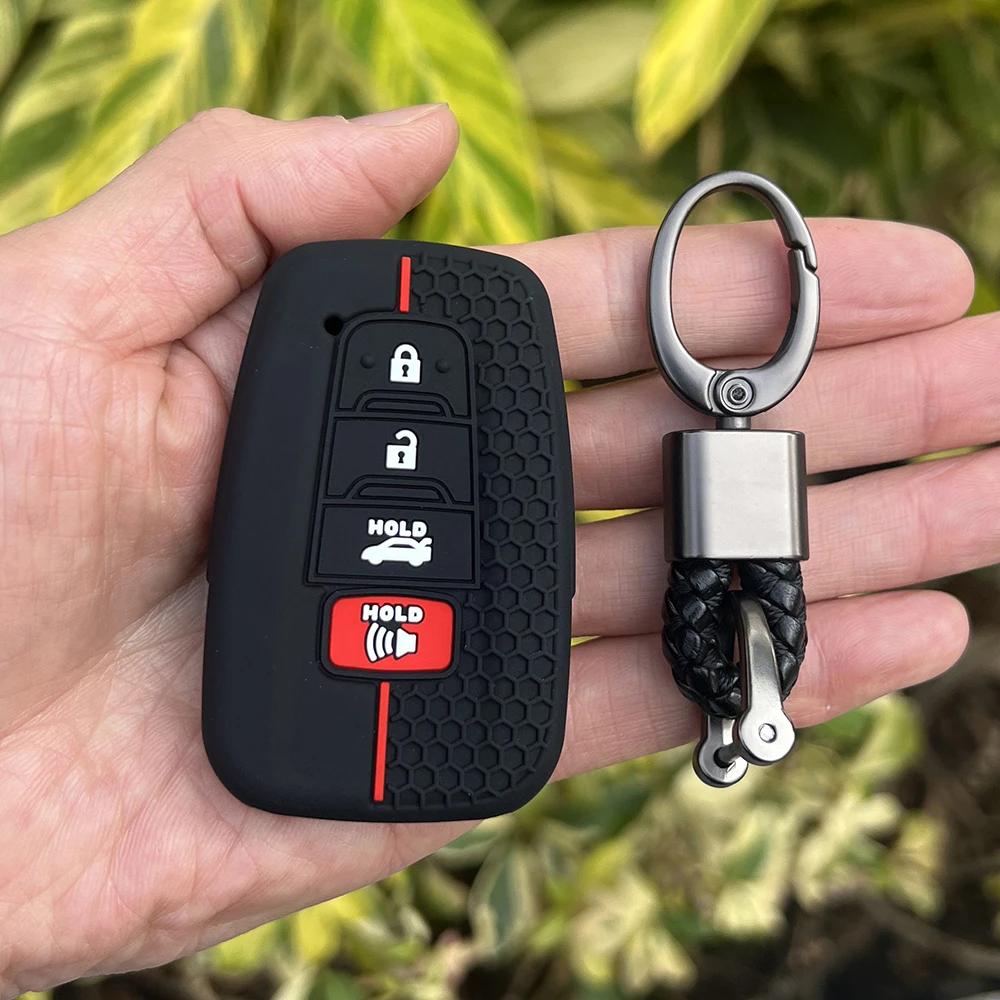 Silicone Car Key Case Holder Shell Soft Remote Cover Protector for Toyota Rav4 Corolla Camry Avalon Accessories Keychain Bag Set