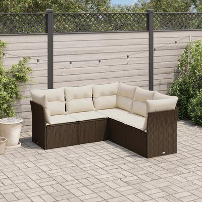 Vidaxl 5-Cz. Garden Furniture Set With Cushions, Brown, Poly Rattan