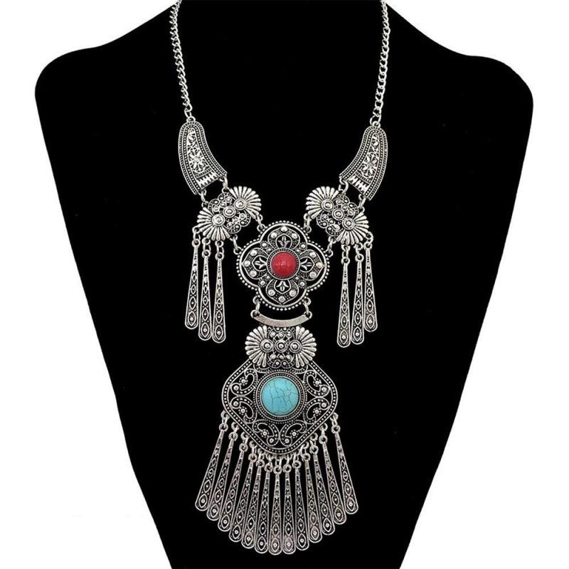 Retro Ethnic Style Alloy Collarbone Chain Hollow Flower Creative Necklace Bohemian Hanfu Ancient Clothing Neck Chain Necklace
