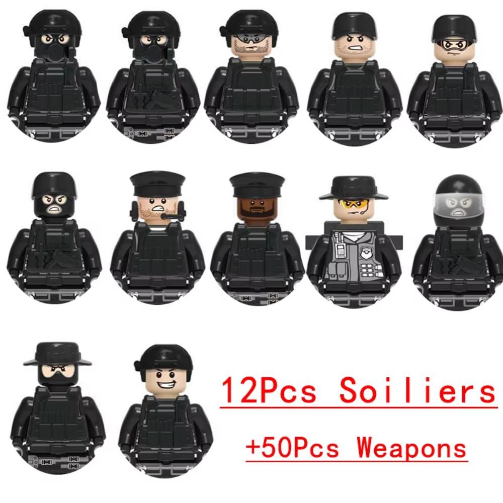 25/50/100ks Vojenské zbraně SWAT Zbraň Dělo Voják Armáda Policejní klobouk Stavebnice Figurka Příslušenství Modelové kostky DIY Hračka