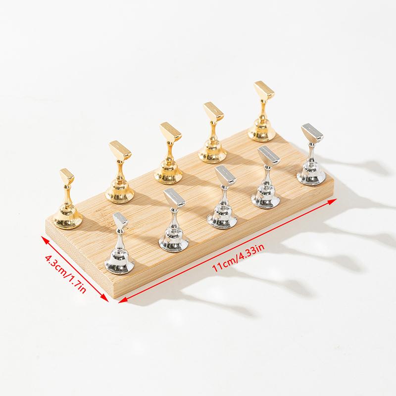 Porte-ongles magnétique double rangée Support d'exposition pour la pratique Vernis gel UV 10 Échecs Base en bois Étagère d'exposition Outil de manucure