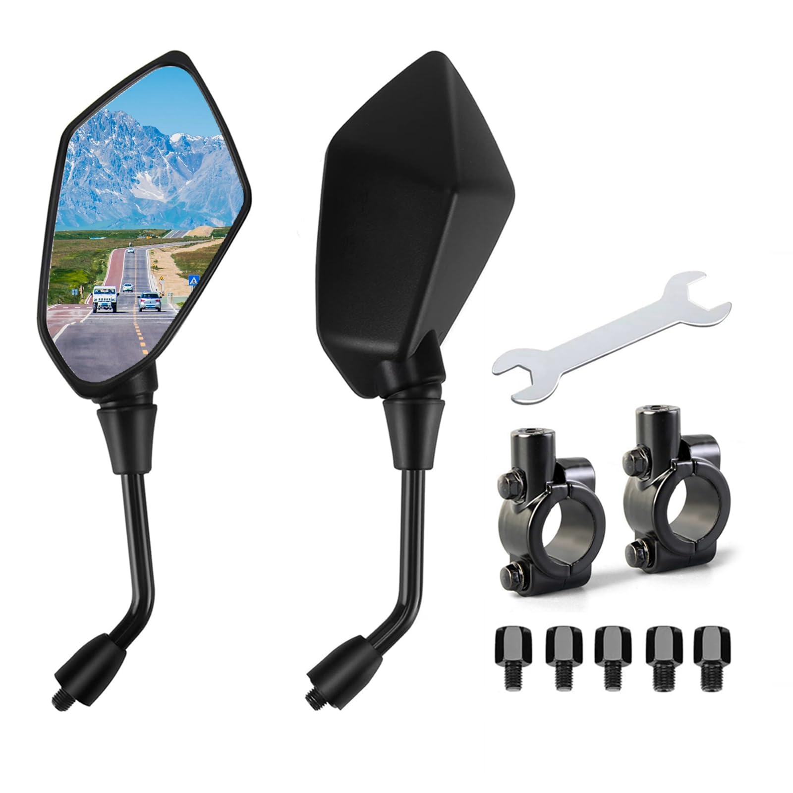 

DEMIMOTO Motorcycle Mirror, Universal Mirror, M10/M8, Screws, Universal 0.9 inch (22 mm) Mirror, Holder Included, Handlebar Mirror, Black 5 pcs Screws