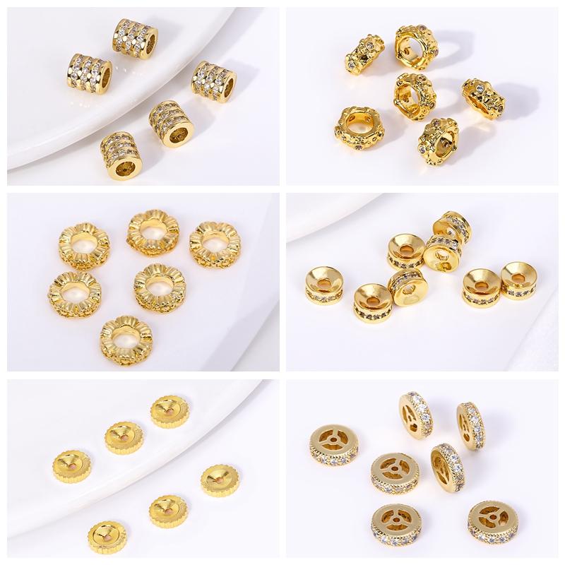 Brass 18K Gold Plated Round Wheel Bracelets Spacer Beads,Jewelry Making Supplies,Inlaid Zircon Spacer Beads DIY Accessories