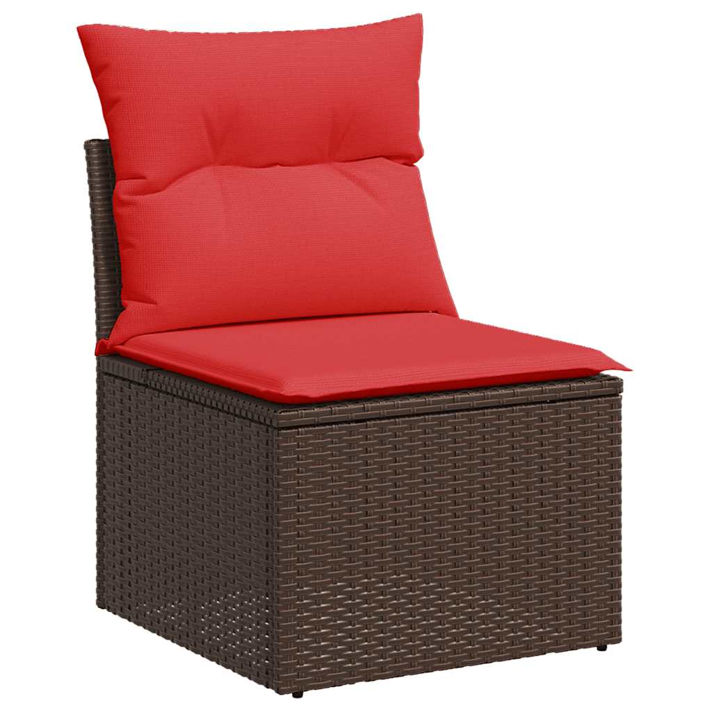 7 Piece Garden Sofa Set with Cushions Brown Poly Rattan