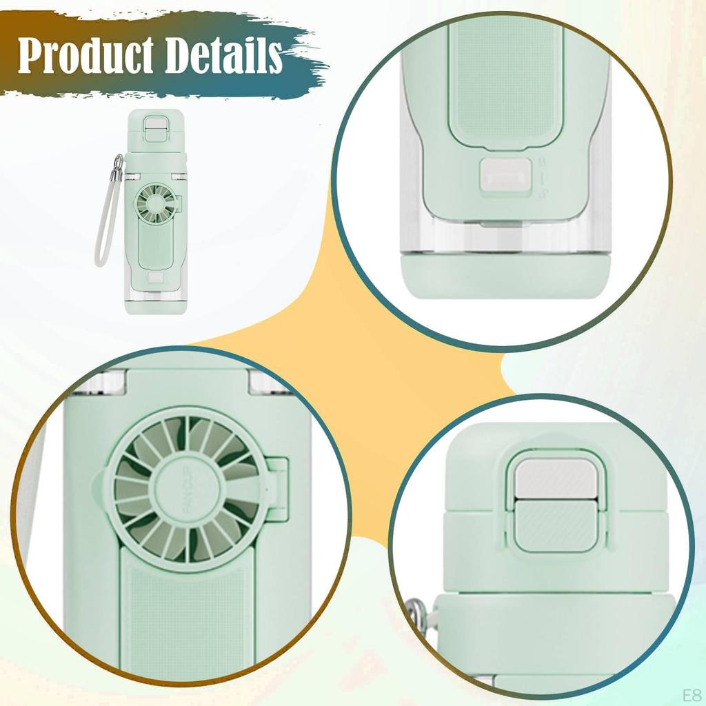 Bottle with Fan Adjustable Speeds Portable USB Handheld Removable for Outdoor Hiking Travel