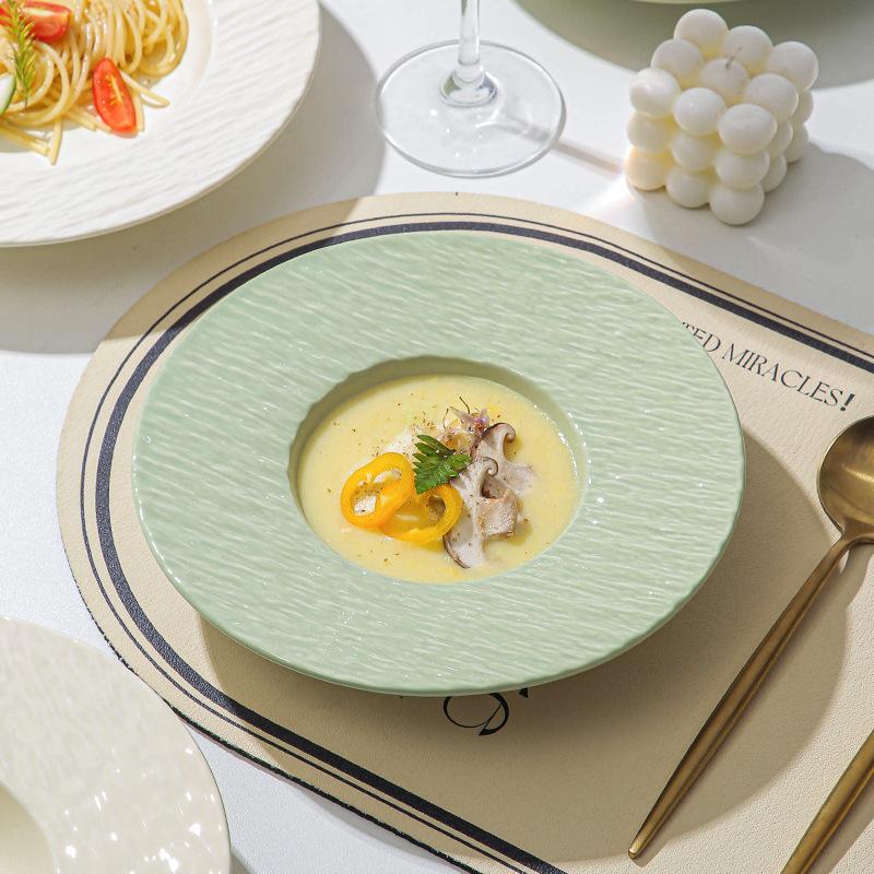 Simple Cream Style Ceramic Western Food Plate Hotel Household Pasta Plate Straw Hat Plate Soup Plate Vegetable Plate Rice Plate Salad Plate