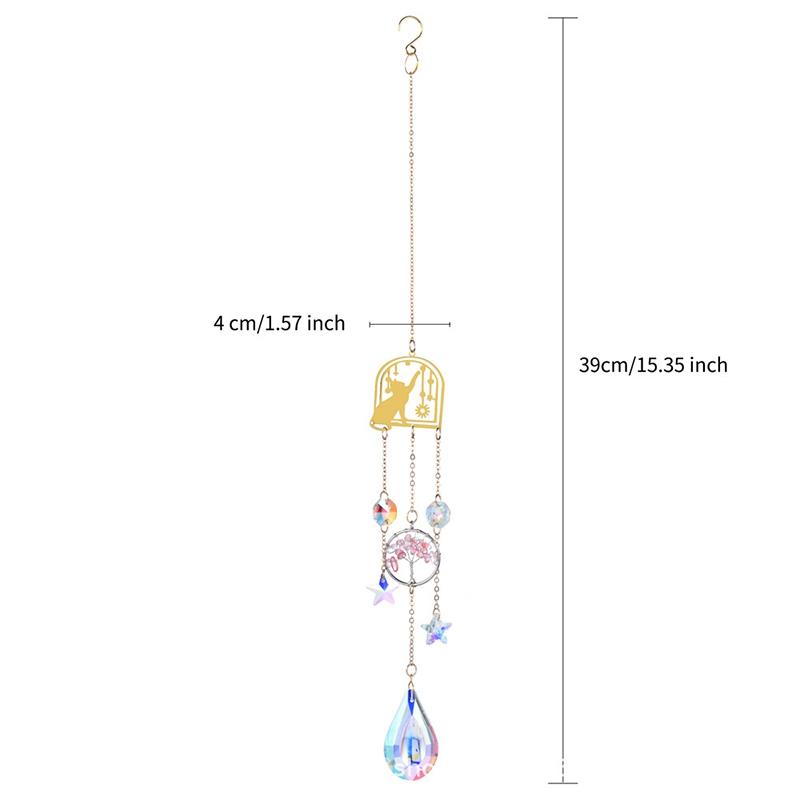 MultiColored Vibrant Crystal Sun Catchers Prisms Window Wind Chime Chain Hanging Pendant Decoration Tree Shape Home Garden Decor