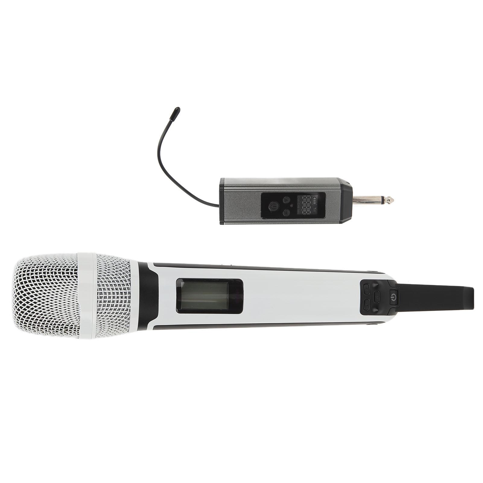 

Wireless Microphone Metal Noise Reduction UHF Handheld Cordless Dynamic Cardioid Mic Set for Karaoke Live Streaming Speech Singing White