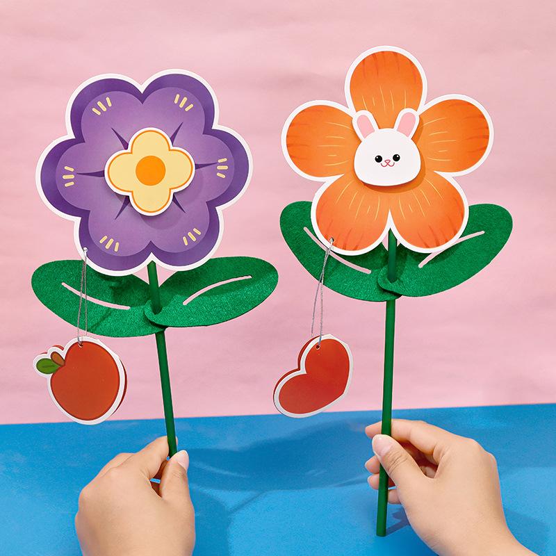 Cartoon DIY Flower Greeting Card Childrens Thank You Handmade Material Package Small Red Reward Gift Office School Supplies