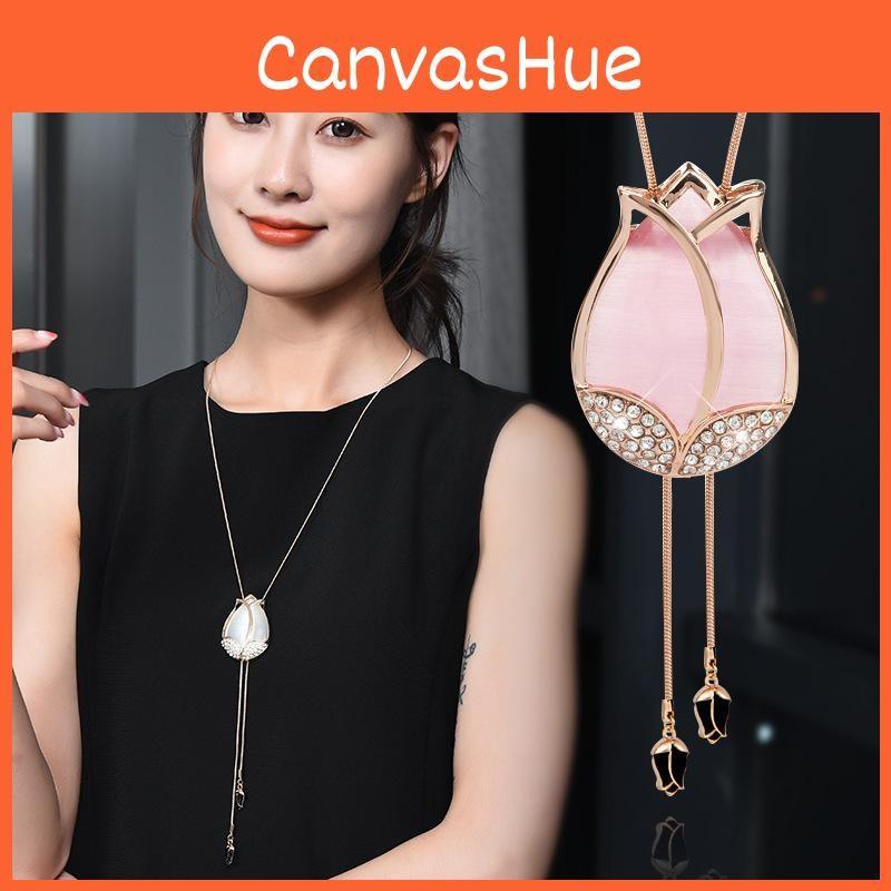 Tulip Floral Gorgeous Necklace With Cat Eye Stone And Snake Chain Perfect For Autumn Fashion