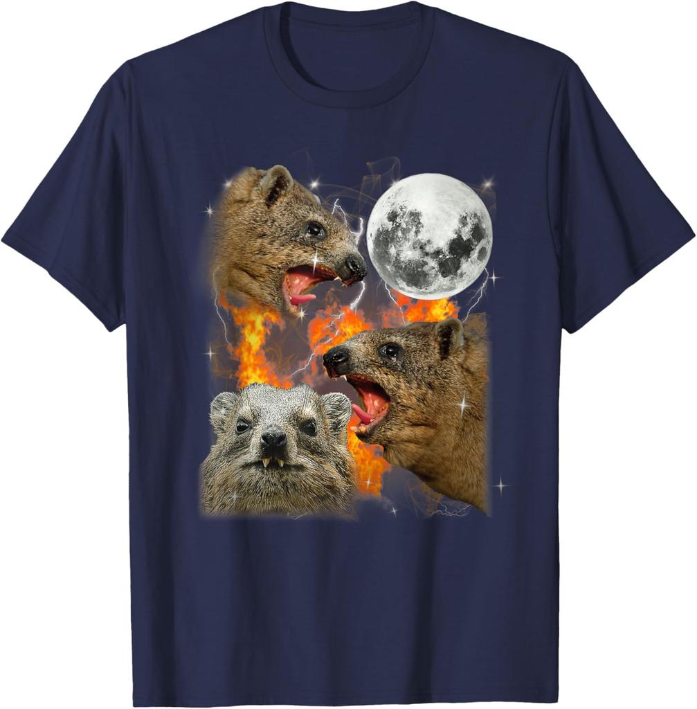Rock Hyrax Howling Moon Fire Graphic TShirt Breathable Cotton Tee Men
