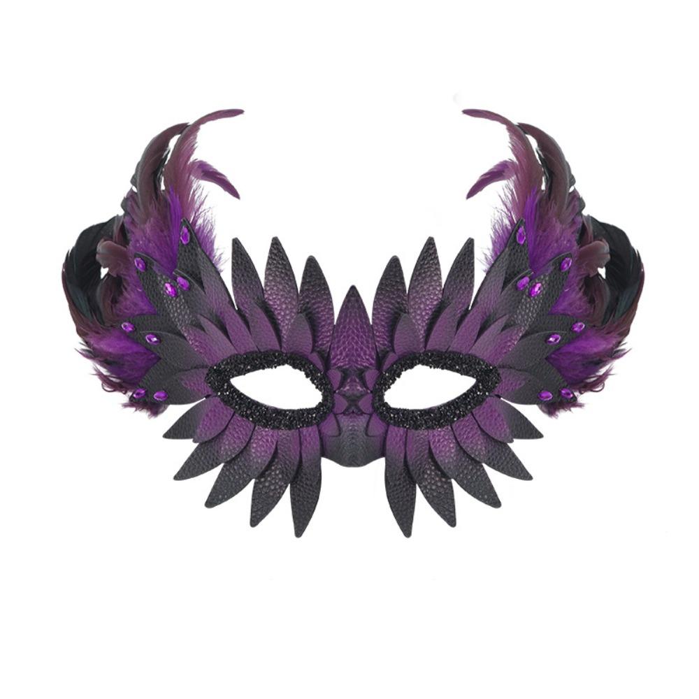 

PU Leather Bird-beak Mask Black Halloween Mask Hot Owl Feather Mask Carnival фіолетовий