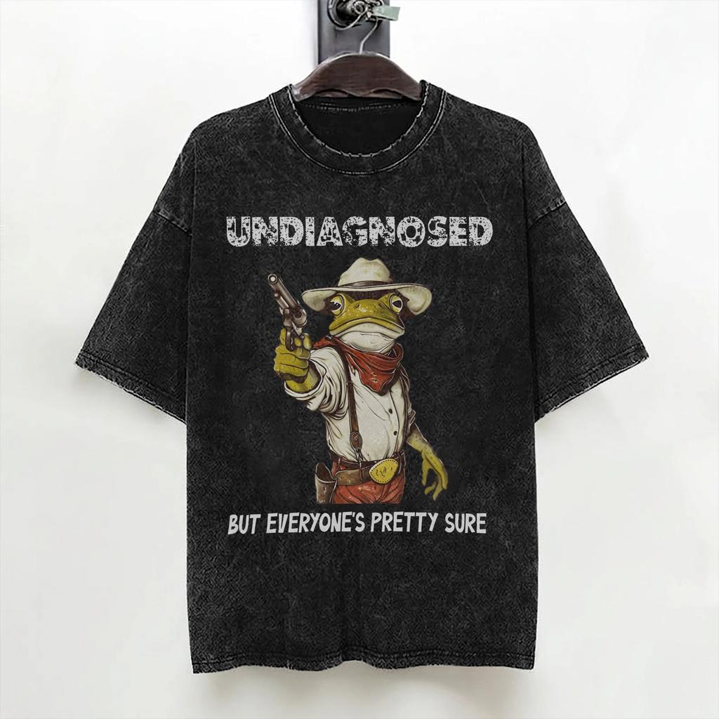 Undiagnosed But Something Aint Right Washed T Shirt Streetwear Hip Hop Vintage Tshirt Tees Tops For Men Women Cotton Oversize