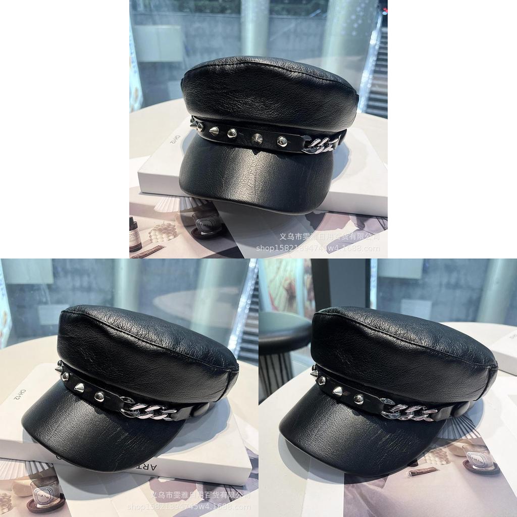 Fashion Flat Top Hat With Chain Detail For Spring And Fall Casual Wear