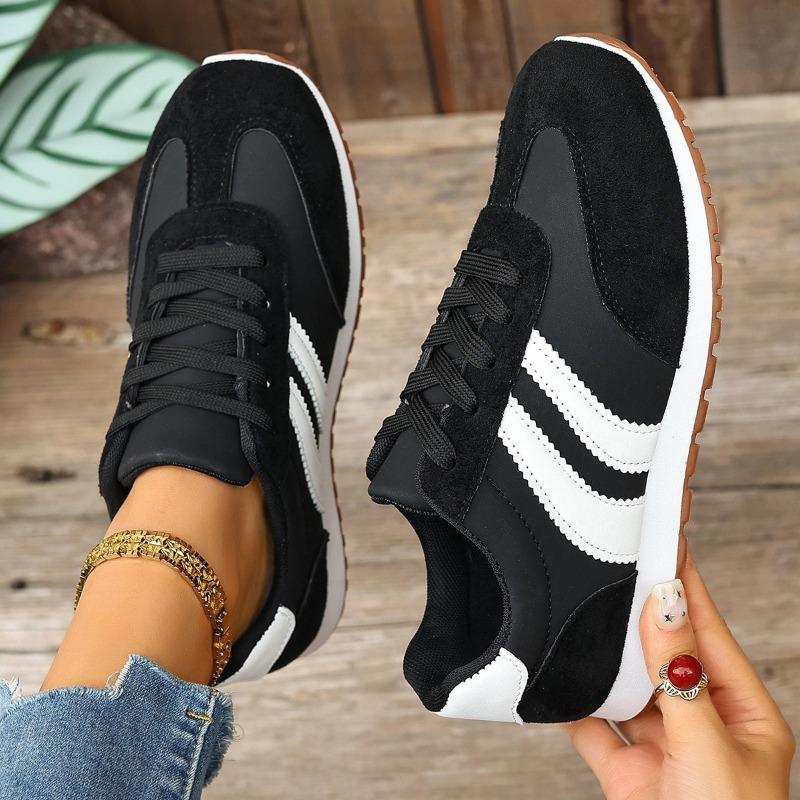 Women's Large Size Leather Color-Block Breathable Casual Shoes Flat Light Sports Single Shoes Running Shoes