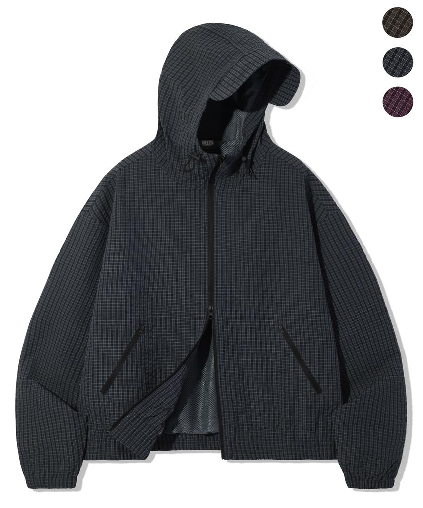 TRILLION Check Pattern Hooded Zip-Up Windbreaker_3Color