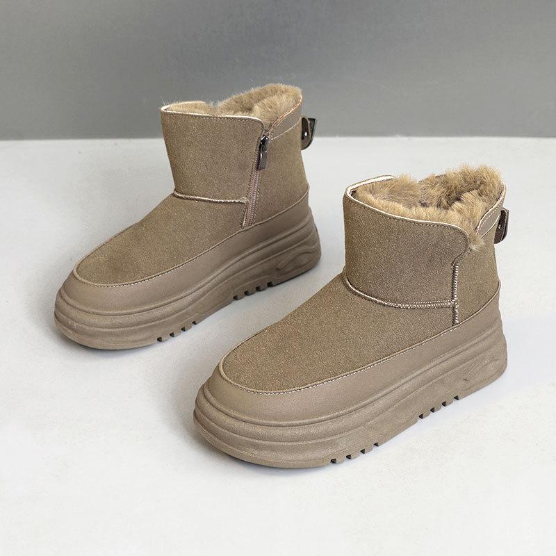High-top Shoes Women's New Winter Thick Short Tube Soles Solid Color Cotton Shoes Sports and Leisure Velvet Snow Boots