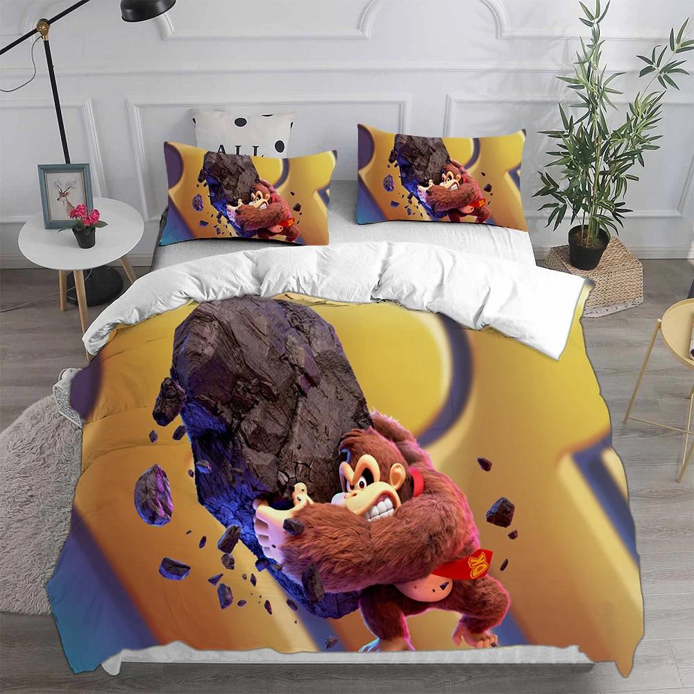D-Donkey K-Kong B-Bananza Bedding Sets Single/Twin/Double Size Duvet Cover Set 2/3 Pieces Sets Gifts For Gamer Kids Adult Size