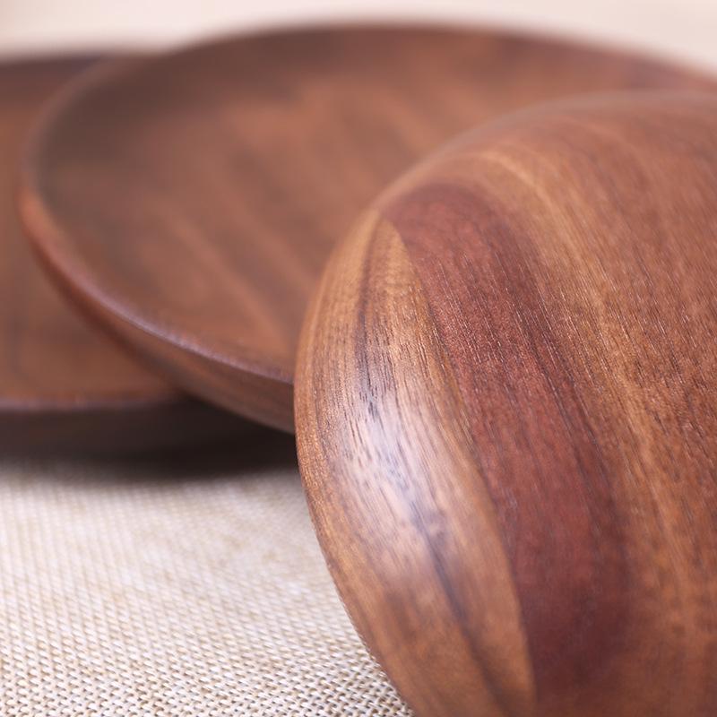 Round Black Walnut Wooden Tray for Breakfast, Pastry, Fruit, and Snacks