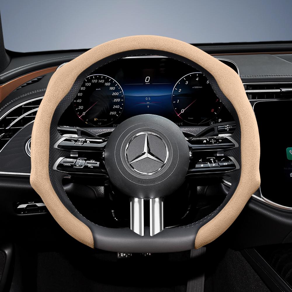Suitable for Mercedes-Benz Premium Suede Snap-On Steering Wheel Covers, Non-Slip and Durable, Available In Round and D-Shaped Designs