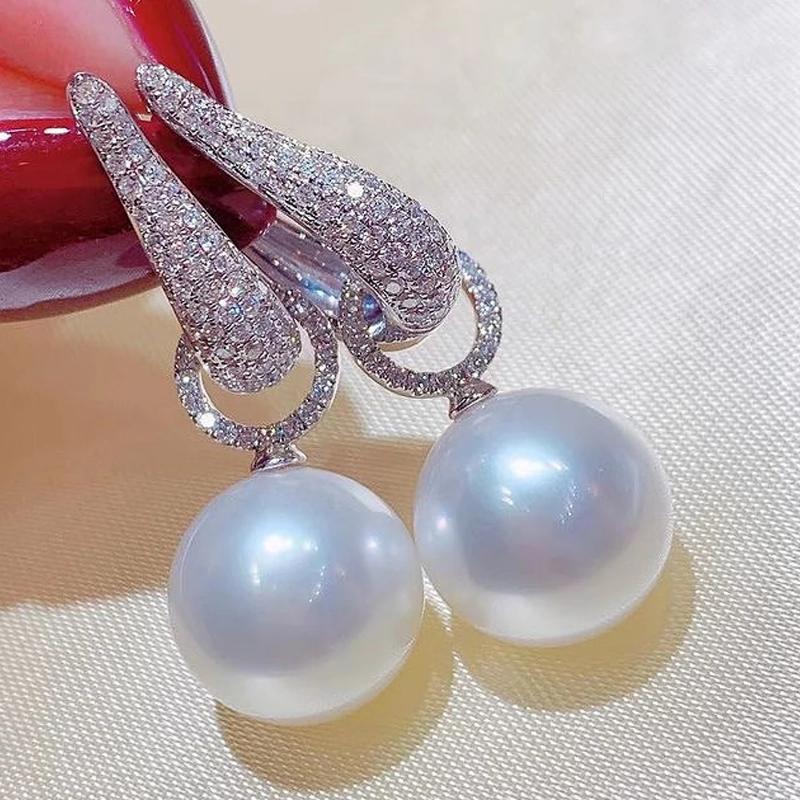 Trend Imitation Pearl Dangle Earring for Women Luxury copper Color Bling Cubic Zirconia Fashion Elegant Women Jewelry