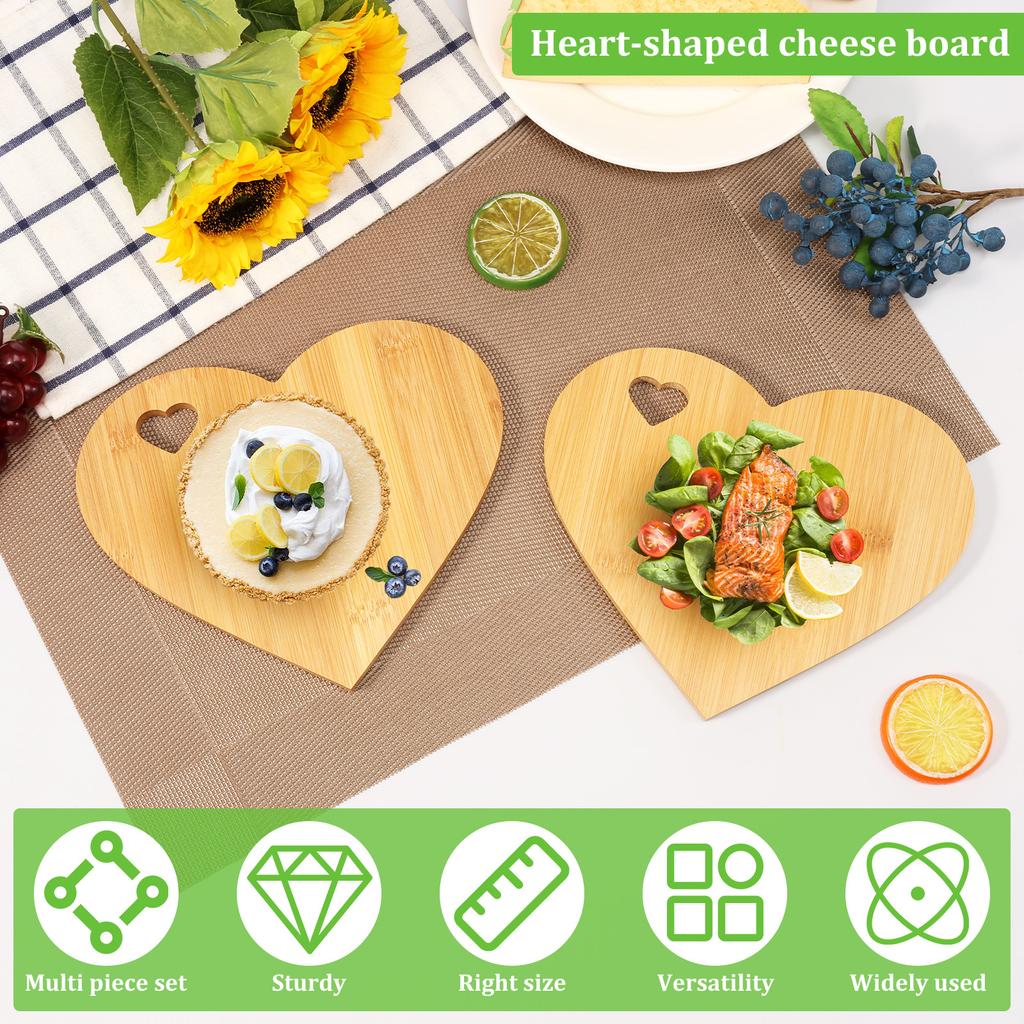 4 Pcs Cutting Board Bamboo Cheese Board Multi-purpose Serving Platter Heart Shaped Cutting Boards for Meat Cheese and Vegetables