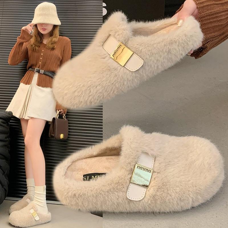 Winter Fluffy Fur Slippers Women Platform Slip-on Female Footwear Loafers Fur Casual Slides Autumn Comfort Home Mueller Shoe