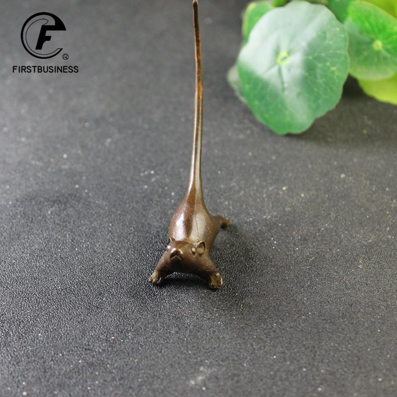 Long Tail Mouse Miniature Figurine Chinese Style Tea Pet Vintage Pure Copper Rat Ornament Desk Craft Home Decoration Accessories