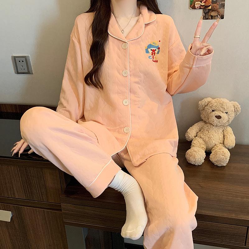 Dackel-Pyjama Herbst und Winter Damen Warm Süß Kariert Luftbaumwolle Lässig Trend Cartoon Loungewear Set