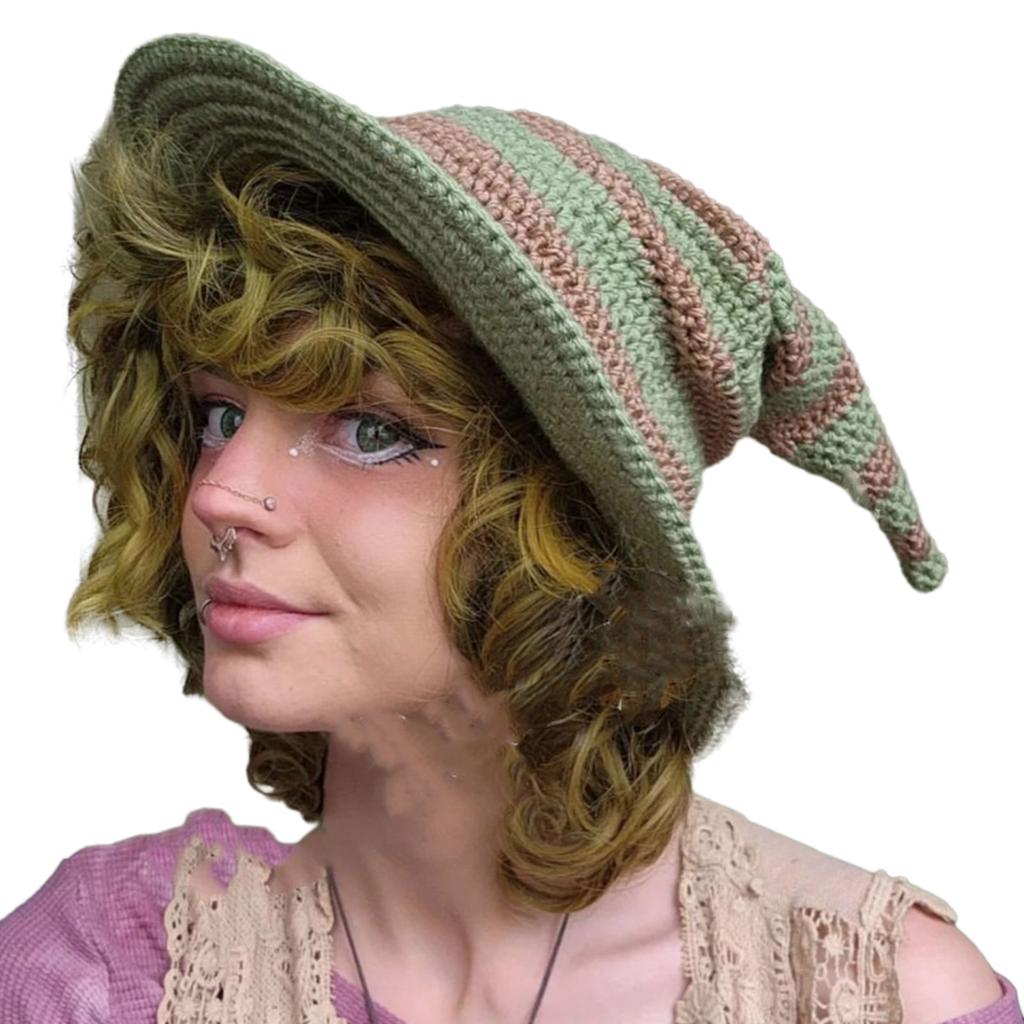 Knitting Witch Hat Costume for Women Men Teenagers for Party Decorations Crocheted Wizard Cap