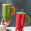 Large Capacity Ceramic Cup High Value Mug Simple Household Drinking Cup with Straw Office Student Couple Cup